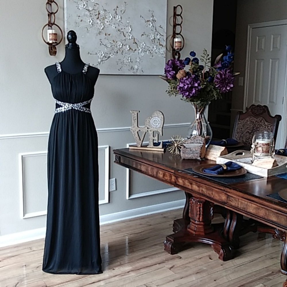 Black Embellished Floor-Length Gown by City Triangles. Size S